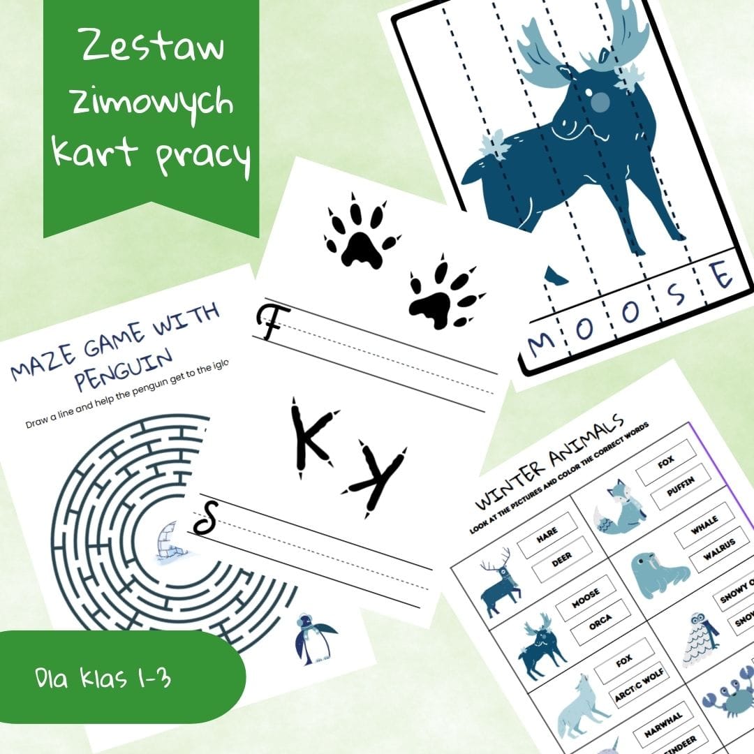 Zestaw zimowych kart pracy dla klas 1-3